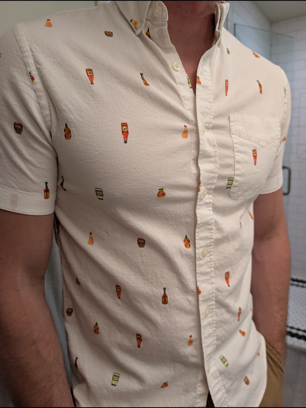 ISO Old Navy Men's Size MEDIUM Condiment Sauce Button Down Slim Fit Shirt $12345